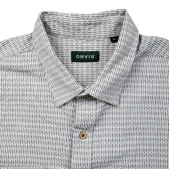 Orvis Weave Shirt Mens XL White Geometric Embroidered Short Sleeve Button Up - Picture 1 of 11